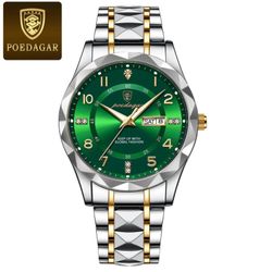 POEDAGAR Luxury Men Quartz Watch Waterproof Date Week Luminous Wristwatch Stainl
