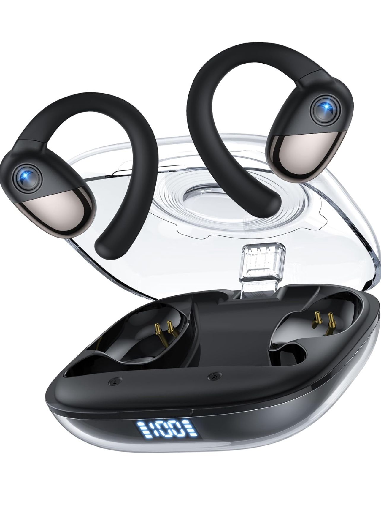 Brandnew Open Ear Headphones, Bluetooth Headphones, Wireless Earbuds with Smart Digital Display, Premium Sound, IPX7 Waterproof, 30H Playtime, Ultra-C