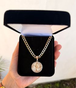 10kt flat curb chain with St Jude pendant