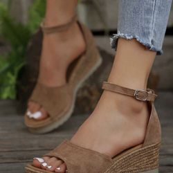 Peep Toe Wedges W/ Thick Sole 