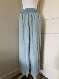 Light Blue Wide-Leg Pants with Elastic Waist