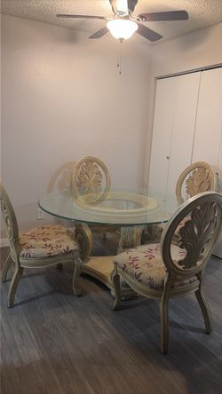 Round Glass Top Dining Table with 4 Chairs