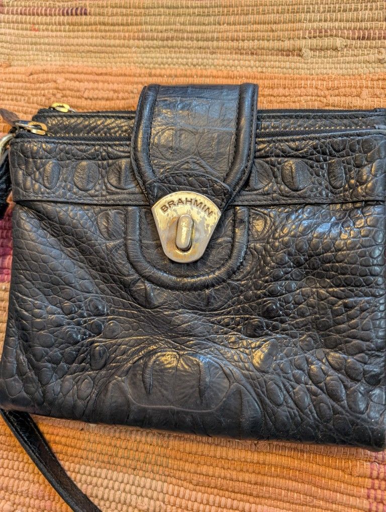 Brahmin Dark Alligator Embossed Cross Body Bag