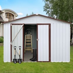 Metal garden sheds 10ftx12ft outdoor storage sheds white+coffee