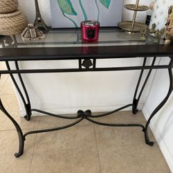 Brown Wood Glass Table