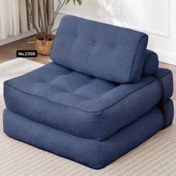 Folding Sofa Bed Convertible Sleeper Chair 33" with Pillow Futon Boneless Couch with Back Support Small Couch for Living Room,Dark Blue Single