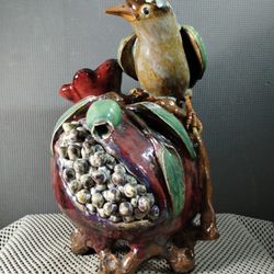 Vintage Chinese Shiwan Ware Shek Wan Art Ceramic Bird & Pomegranate By Master Luo Chuan 罗传大师
