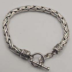 XRF Tested 925+ Sterling Silver Woven Bracelet 41.9g Toggle Clasp