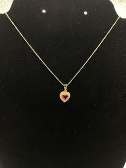 14kt gold plated ruby red heart necklace