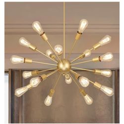18 Light Gold Sputnik Chandeliers for Dining Room Light Fixture | Modern Farmhouse Chandeliers Over Table Hanging Lighting for Living Dining Room