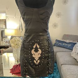 Boohoo corset satin leather mini dress 👗  new 