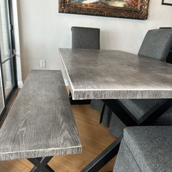Modern Gray Dining Table Set – 4 Chairs + Bench