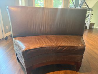 Brown Leather Curved Banquette Bench Seat