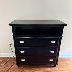 Black 3-Drawer Dresser with Open Shelf – Great Condition
