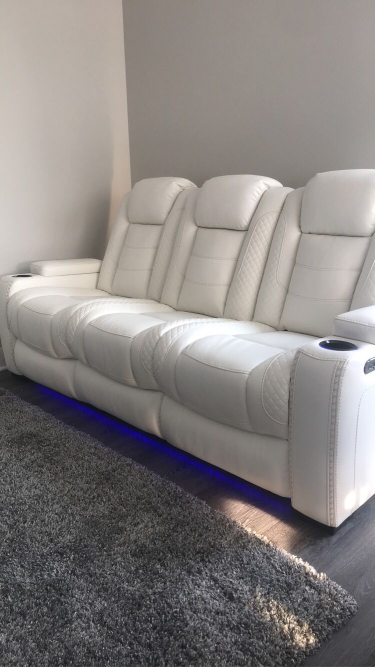 Luxury White Leather Couch With Blue Led Lights