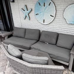 Patio Outdoor Sofa Set - Wicker Sectional w/ Cushions (Needs Cleaning)