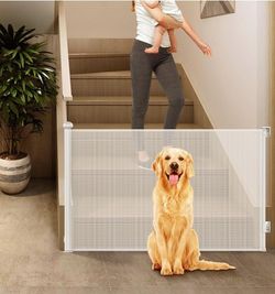 Vricoda Retractable Dog Gate 34" Tall, Dog Gates for The House Extra Wide 98.4", Pet Gates for Dogs Indoor with Double Locking System, Dog Gates 