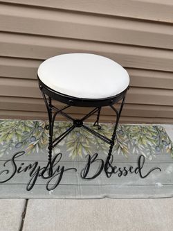 Black Metal Vanity Stool with White Cushion