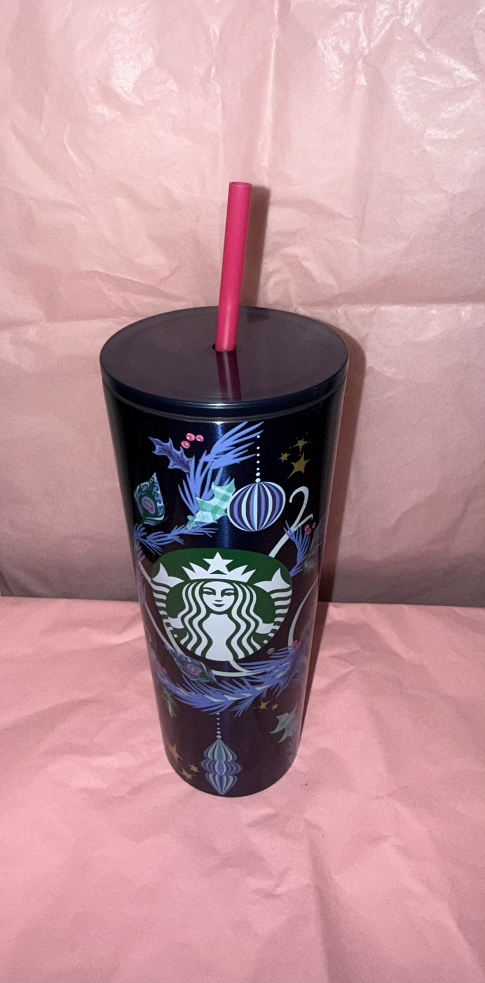 Starbucks Peacock Holiday Christmas 2024 Stainless Steel Cup 24oz Blue