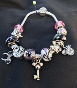 Pandora style charm bracelet Mickey and Minnie