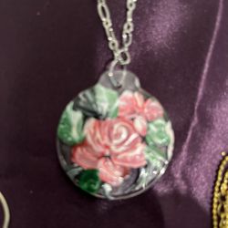 Necklace  Hand Painted Roses 