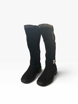 Black Suede Knee-High Winter Boots