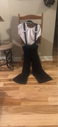 Two-Piece Blouse and Suspender Pants Set