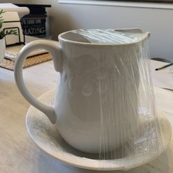 Beautiful White Pitcher & Matching Serving Bowl