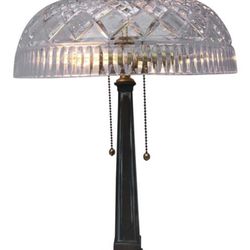 Two Waterford Crystal Dome Shade Bronze Desk Lamp