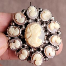 Cluster Cameo Pendant In Silver 