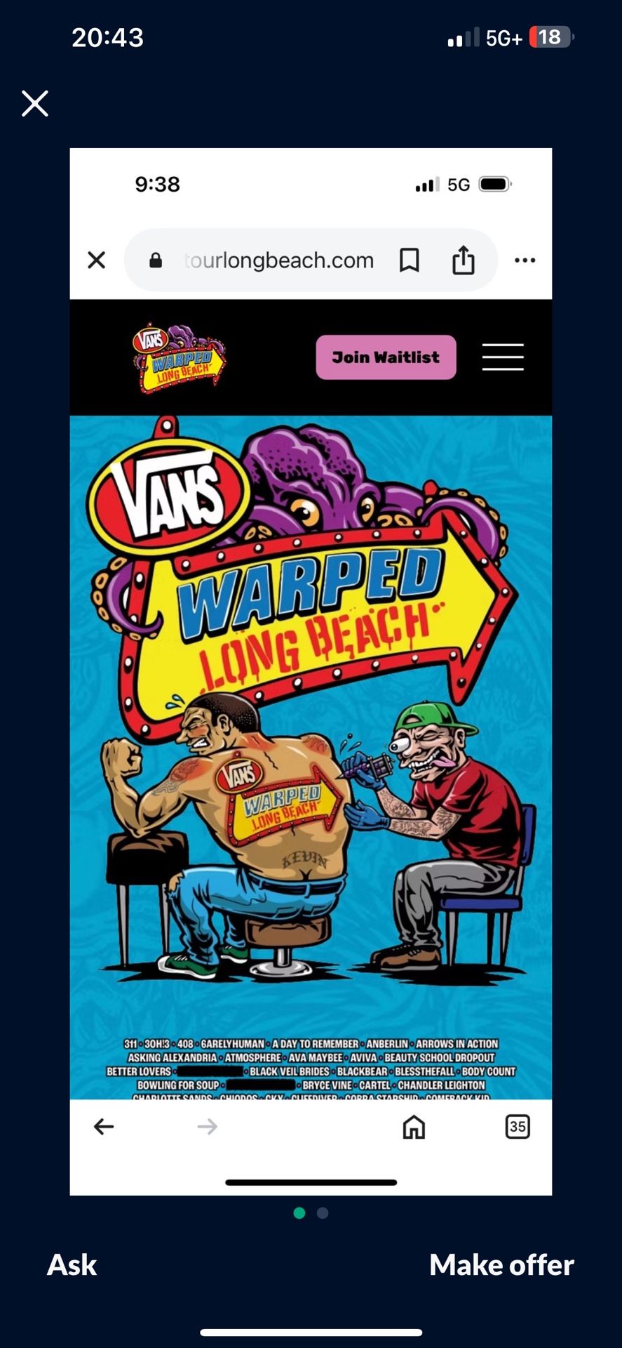 2/ 2day VIP TICKETS FOR VANS WARP TOUR