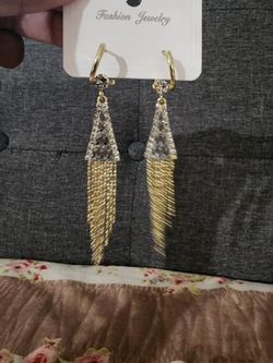 Gold Tassel Drop Earrings with Crystal Detail