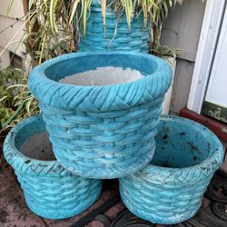 🌐Vintage Teal Basketweave Concrete Garden Pots🌐