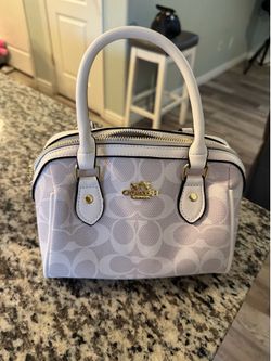 Coach Rowan Satchel Mini – White/Light Gray Signature Canvas