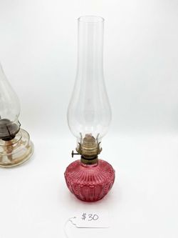 Vintage Cranberry Glass Oil Lamp