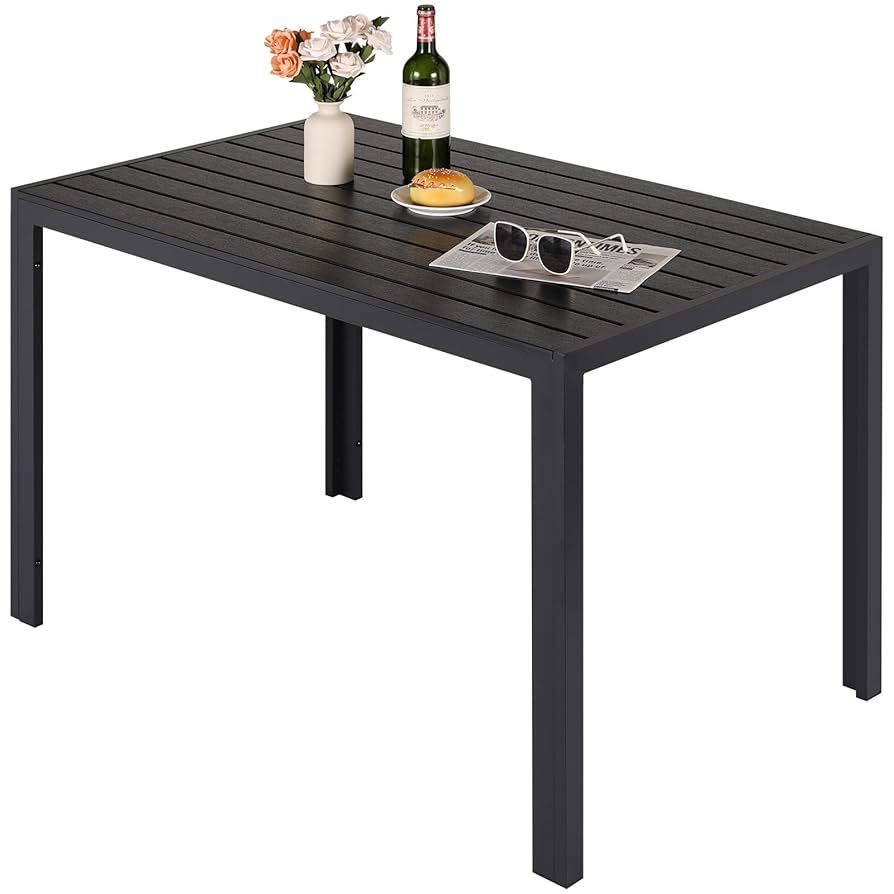 Outdoor Patio Table for 4-6 Person, 43×28in Rectangle Outdoor Dining Table with Wooden-Like Top and Aluminum Frame