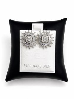 925 Sterling Silver 2.00CTW Sunburst Halo Stud Screw back Earrings