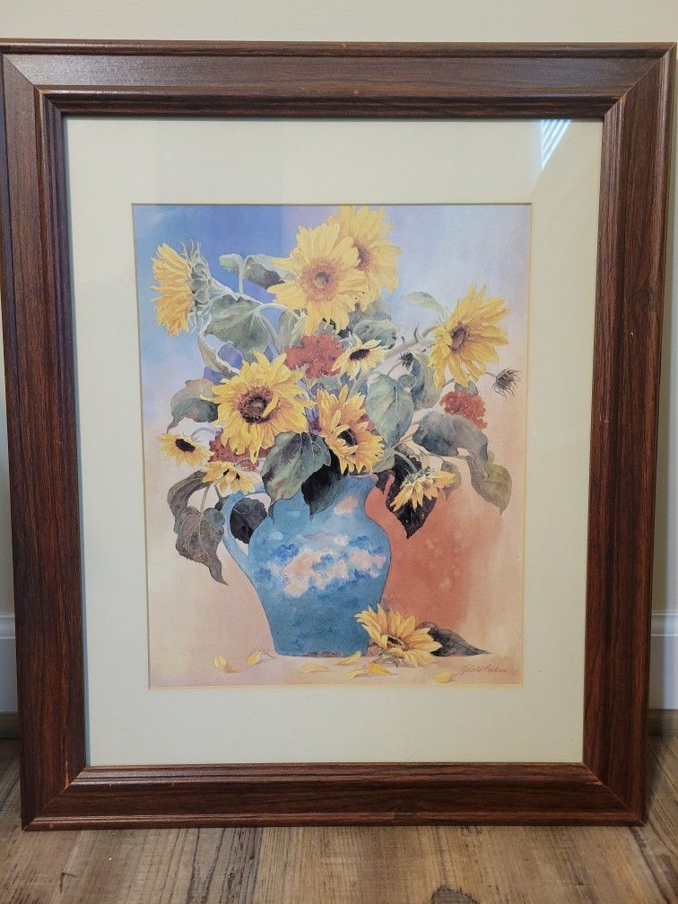 Gloria Erickson Sunflower Blue Pitcher Still Life Floral