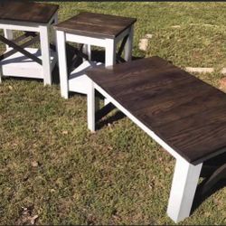 Oak Farmhouse Coffee Table and End Tables 