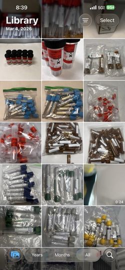 Large Lot Laboratory Sample Tubes Assorted Caps Research Storage Lab