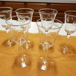 6 Vintage Grape Etched Sherry Or Cordial Stemware  (DeZavala/Lockhill Selma 78230)