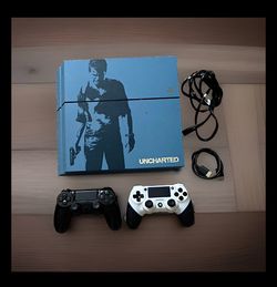 Sony PlayStation 4 Uncharted Limited Edition Blue 500GB Console w/ 2 Controllers