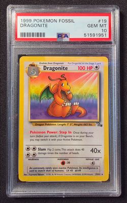 1999 Pokemon Fossil Dragonite 19/62 PSA 10