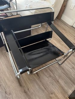 Wassily Style Chair pair – Black Leather & Chrome Frame