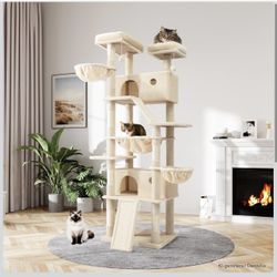 81 inches Multi-Level Tall Cat Tree Tower for Indoor Kitties,Beige 