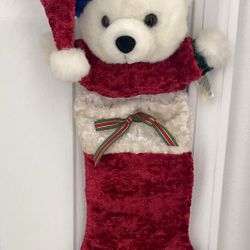 Vintage Diamond Plush Bear Christmas Stocking