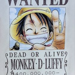 Wanted Dead Or Alive Monkey D Luffy Canvas 16"x20" $25
