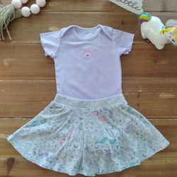18MOS 2-PIECE OUTFIT PALE LAVENDER 'FUTURE PRINCESS' BODYSUIT  W/UNICORN SKIRT ATTACHED DIAPER COVER