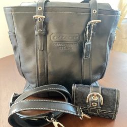 Coach Black Hampton Gallery, Tote And Signature Canvas Wallet