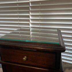 Antique Bedside Table with Custom Glass Top PRICE DROP. MUST GO